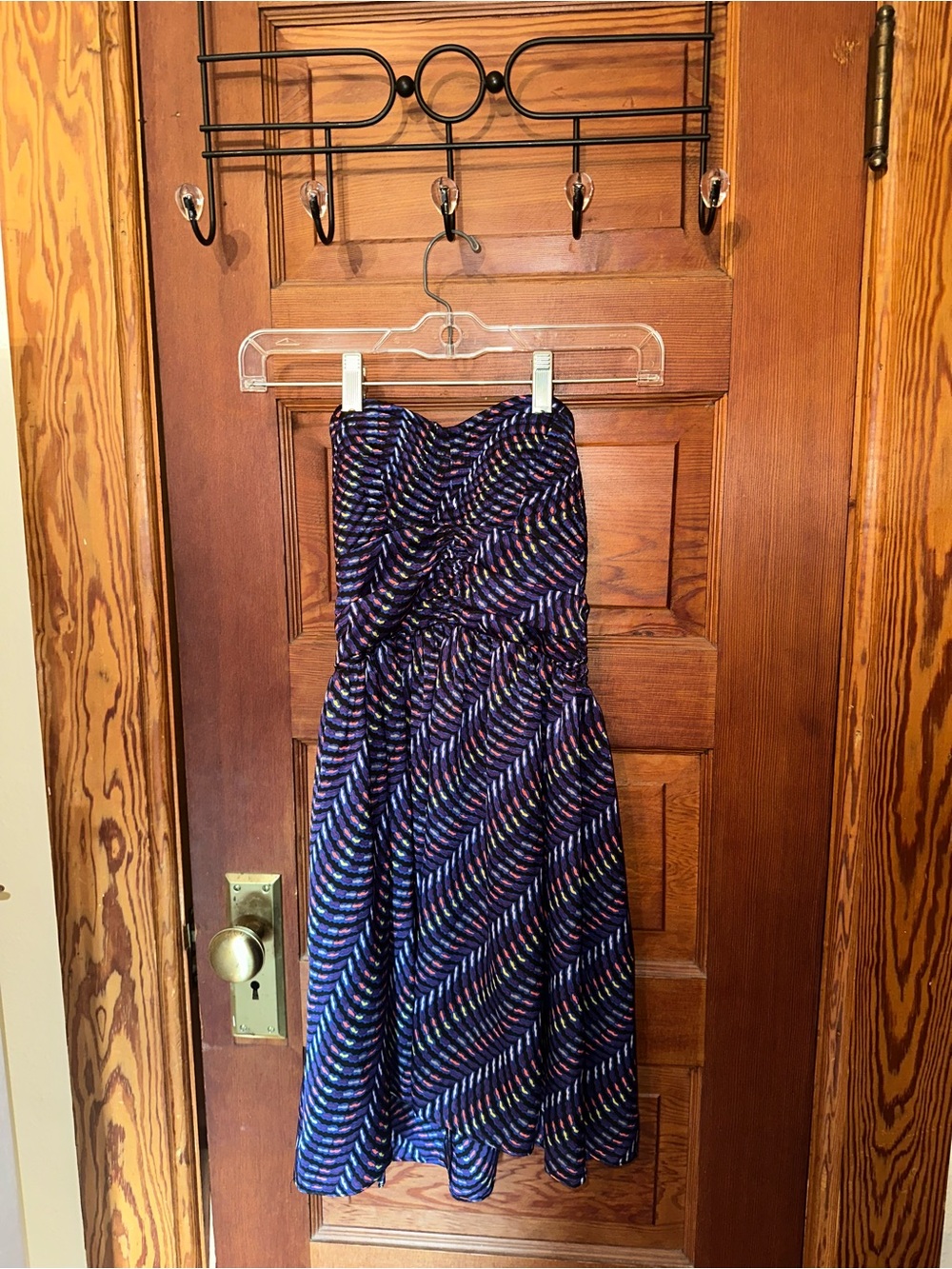 Bar III Strapless Navy Dress with Multicolor Wave Print